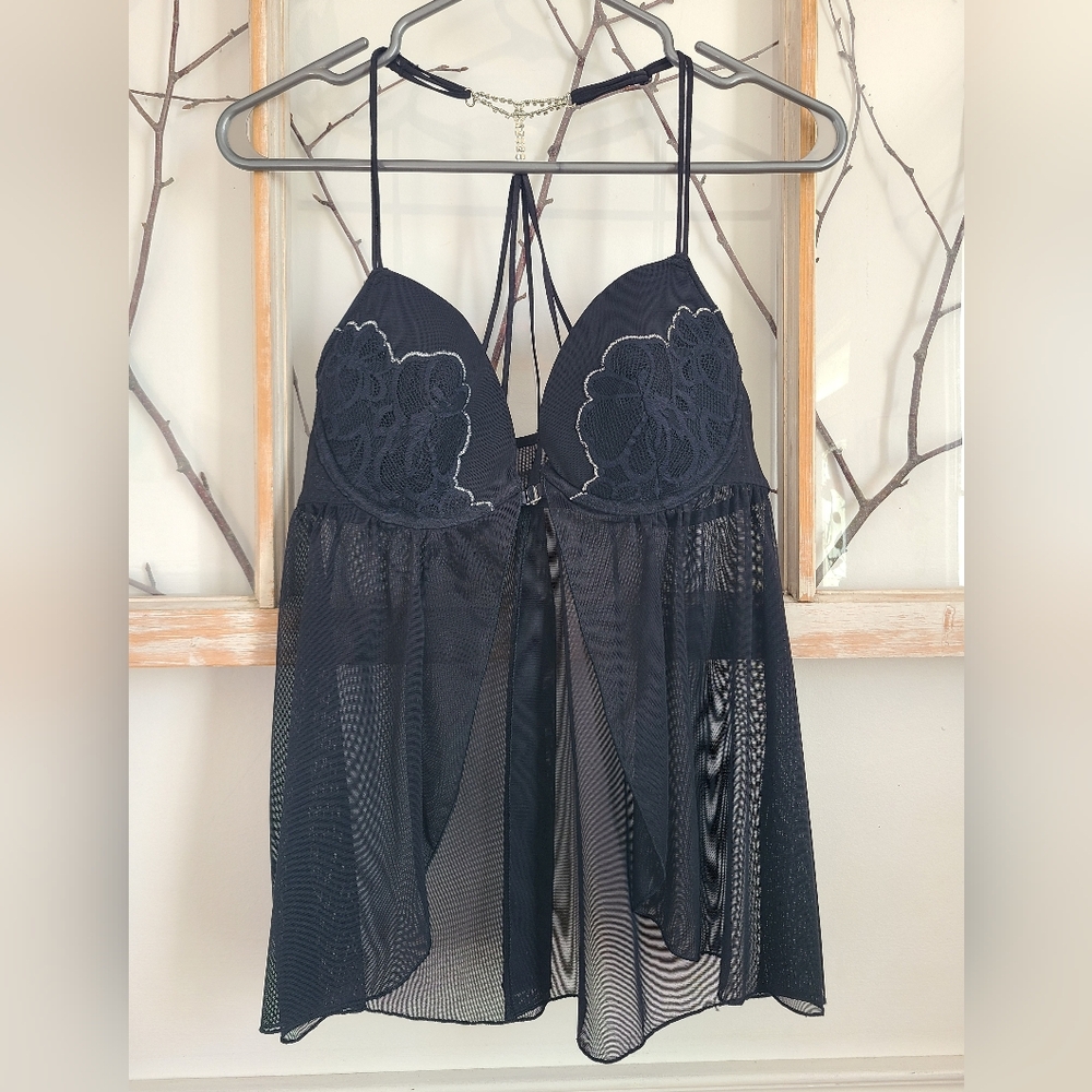Elegant Black Lace Babydoll Lingerie - Large